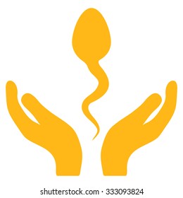 Sperm Care vector icon. Style is flat symbol, yellow color, rounded angles, white background.