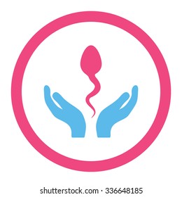 Sperm Care vector icon. Style is bicolor flat rounded symbol, pink and blue colors, rounded angles, white background.