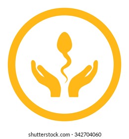 Sperm Care vector icon. Style is flat rounded symbol, yellow color, rounded angles, white background.