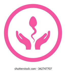 Sperm Care vector icon. Style is flat rounded symbol, pink color, rounded angles, white background.