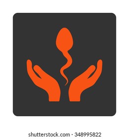 Sperm Care vector icon. Style is flat rounded square button, orange and gray colors, white background.