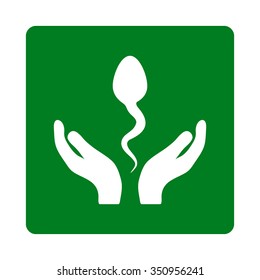 Sperm Care vector icon. Style is flat rounded square button, white and green colors, white background.