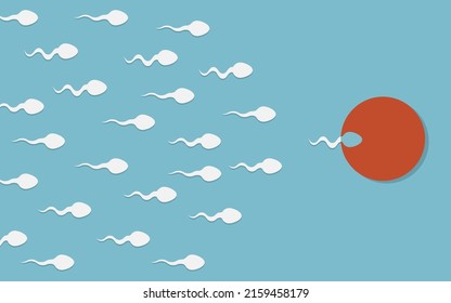 El líder de la célula espermatozoide. Los espermatozoides activos nadan hasta el óvulo. Antecedentes de esperma en movimiento. Ilustración vectorial. Eps 10.