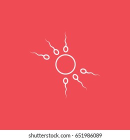 Sperm Cell And Ovule Line Icon On Red Background
