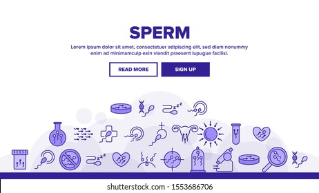 Sperm Cells Landing Web Page Header Banner Template Vector. Sperm, Spermatozoa, Male Semen Laboratory Analysis. Reproduction, Insemination, Fertilization, Pregnancy Prevention Illustration