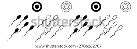 Sperm cells race toward eggs in fertility treatment journey,Abstract sperm set icon, sperm icon and sperm vector that runs towards the egg,Sperm icon flat editable icon mark set.