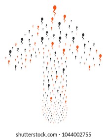Sperm collage constructed in the figure of upwards aim arrow. Forward directional arrow composition composed from sperm design elements.