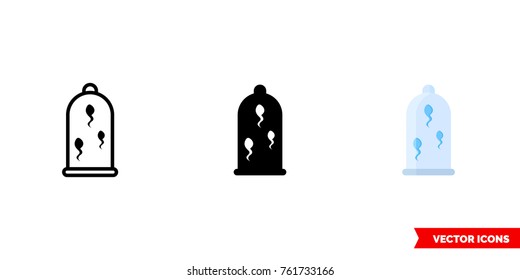 Sperm in condom icon of 3 types: color, black and white, outline. Isolated vector sign symbol.