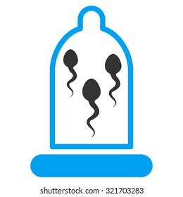 Sperm In Condom vector icon. Style is bicolor flat symbol, blue and gray colors, rounded angles, white background.
