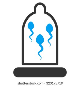 Sperm In Condom vector icon. Style is bicolor flat symbol, blue and gray colors, rounded angles, white background.