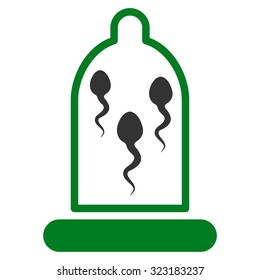 Sperm In Condom vector icon. Style is bicolor flat symbol, green and gray colors, rounded angles, white background.