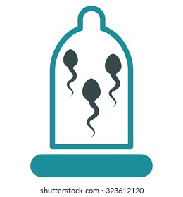 Sperm In Condom vector icon. Style is bicolor flat symbol, soft blue colors, rounded angles, white background.