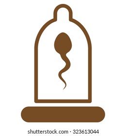 Sperm In Condom vector icon. Style is flat symbol, brown color, rounded angles, white background.