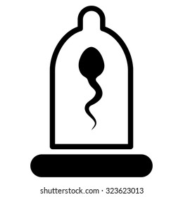 Sperm In Condom vector icon. Style is flat symbol, black color, rounded angles, white background.
