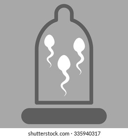 Sperm In Condom vector icon. Style is bicolor flat symbol, dark gray and white colors, rounded angles, silver background.