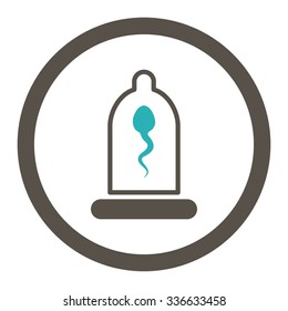 Sperm In Condom vector icon. Style is bicolor flat rounded symbol, grey and cyan colors, rounded angles, white background.