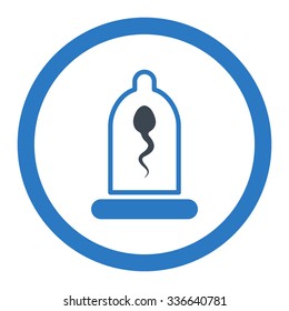 Sperm In Condom vector icon. Style is bicolor flat rounded symbol, smooth blue colors, rounded angles, white background.
