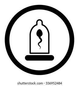 Sperm In Condom vector icon. Style is flat rounded symbol, black color, rounded angles, white background.