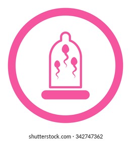 Sperm In Condom vector icon. Style is flat rounded symbol, pink color, rounded angles, white background.