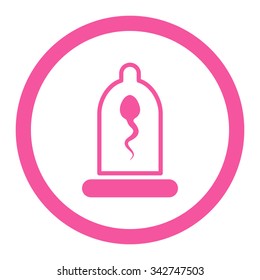 Sperm In Condom vector icon. Style is flat rounded symbol, pink color, rounded angles, white background.