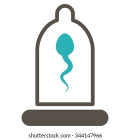 Sperm In Condom vector icon. Style is bicolor flat symbol, grey and cyan colors, rounded angles, white background.