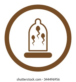 Sperm In Condom vector icon. Style is flat rounded symbol, brown color, rounded angles, white background.