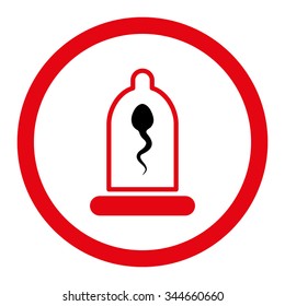 Sperm In Condom vector icon. Style is bicolor flat rounded symbol, intensive red and black colors, rounded angles, white background.