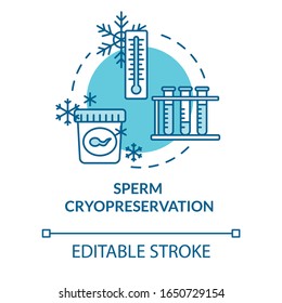 Sperm cryopreservation turquoise concept icon. Male cells donation. Biotech. Reproductive technology idea thin line illustration. Vector isolated outline RGB color drawing. Editable stroke