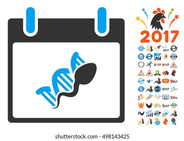 Sperm DNA Replication Calendar Day pictograph with bonus calendar and time management design elements. Vector illustration style is flat iconic symbols, blue and gray colors, white background.