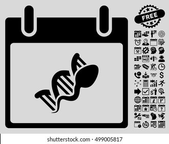 Sperm DNA Replication Calendar Day pictograph with bonus calendar and time management pictograph collection. Vector illustration style is flat iconic symbols, black, light gray background.