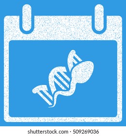Sperm DNA Replication Calendar Day grainy textured icon for overlay watermark stamps. Flat symbol with dirty texture. Dotted vector white ink rubber seal stamp with grunge design on a blue background.