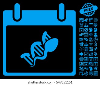 Sperm DNA Replication Calendar Day pictograph with bonus calendar and time management pictograph collection. Vector illustration style is flat iconic symbols, blue, black background.