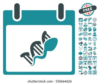 Sperm DNA Replication Calendar Day icon with bonus calendar and time management pictograms. Vector illustration style is flat iconic symbols, soft blue, white background.