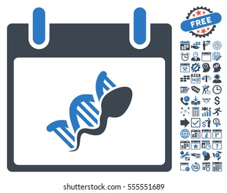 Sperm DNA Replication Calendar Day pictograph with bonus calendar and time management symbols. Vector illustration style is flat iconic symbols, smooth blue, white background.