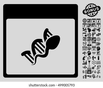 Sperm DNA Replication Calendar Page pictograph with bonus calendar and time management pictograph collection. Vector illustration style is flat iconic symbols, black, light gray background.