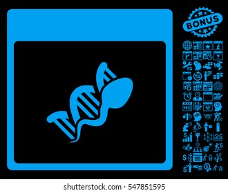 Sperm DNA Replication Calendar Page icon with bonus calendar and time management pictures. Vector illustration style is flat iconic symbols, blue, black background.