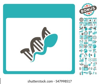 Sperm DNA Replication Calendar Page icon with bonus calendar and time management pictograms. Vector illustration style is flat iconic symbols, grey and cyan, white background.