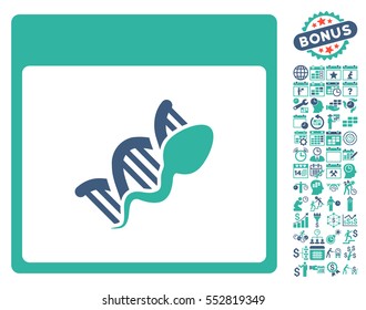 Sperm DNA Replication Calendar Page pictograph with bonus calendar and time management clip art. Vector illustration style is flat iconic symbols, cobalt and cyan, white background.