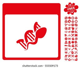 Sperm DNA Replication Calendar Page icon with bonus service images. Vector illustration style is flat iconic symbols, red, white background.