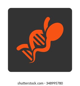 Sperm DNA vector icon. Style is flat rounded square button, orange and gray colors, white background.