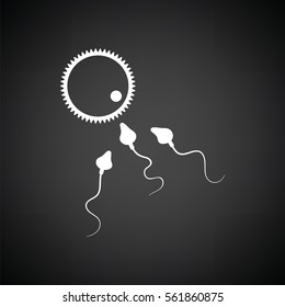 Sperm and egg cell icon. Black background with white. Vector illustration.
