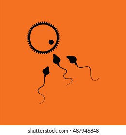 Sperm and egg cell icon. Orange background with black. Vector illustration.