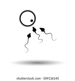 Sperm and egg cell icon. White background with shadow design. Vector illustration.