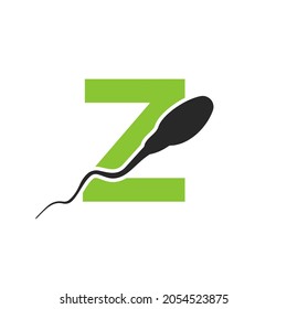 Sperm, Egg Cell Logo On Letter Z Template. Sperm Bank Medical Logo. Sperm Logo Vector Icon