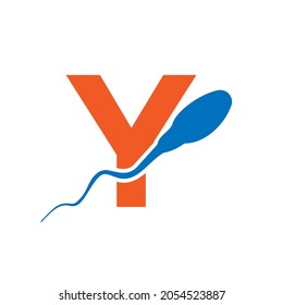 Spermien, Eierzellenlogo auf Buchstabe Y Vorlage. Sperm Bank Medical Logo. Vektorsymbol des Spermien-Logos