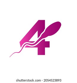 Sperm, Egg Cell Logo On Letter 4 Template. Sperm Bank Medical Logo. Sperm Logo Vector Icon