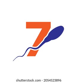 Sperm, Egg Cell Logo On Letter 7 Template. Sperm Bank Medical Logo. Sperm Logo Vector Icon