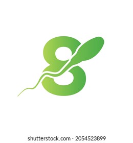 Sperm, Egg Cell Logo On Letter 8 Template. Sperm Bank Medical Logo. Sperm Logo Vector Icon