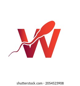 Sperm, Egg Cell Logo On Letter W Template. Sperm Bank Medical Logo. Sperm Logo Vector Icon