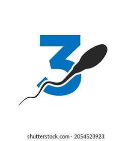 Sperm, Egg Cell Logo On Letter 3 Template. Sperm Bank Medical Logo. Sperm Logo Vector Icon